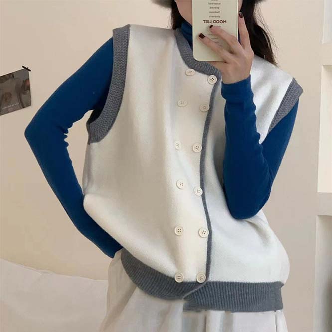 【2023秋新作】韓国風レディース服　夏秋　トップス スウェット　おしゃれ　ニットベスト　全3色