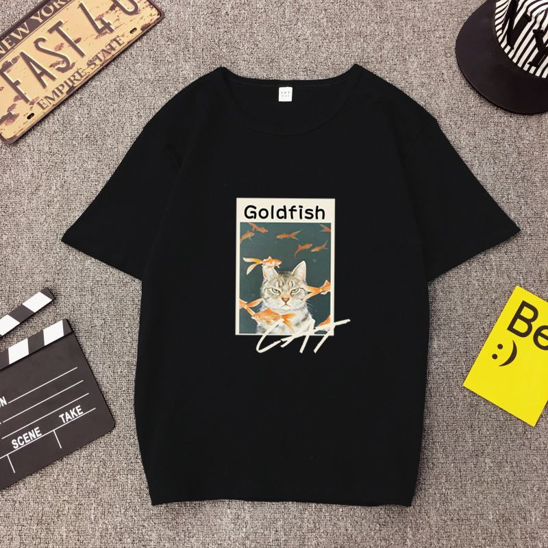 GoldfishTシャツ　ビンテージ　10色　3XL　猫カートゥーントップス　オーバーサイズ　男女兼用