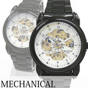 自動巻き腕時計 シンプルスケルトン ブラックケース メタルベルト 機械式 WSA024-WHT メンズ腕時計