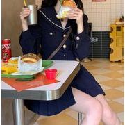 2023春秋新作 女 レディース ハイウエスト 長袖 ミニ ワンピース ドレス 台型スカート S-XL