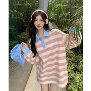 2022春秋新作 レディース 女  長袖 ボーダー柄 ポロシャツ Tシャツ トップス インナー
