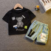 子供スーツ 男の子 プリント半袖Tシャツ カジュアルデニムショートパンツ 夏新作 子供服