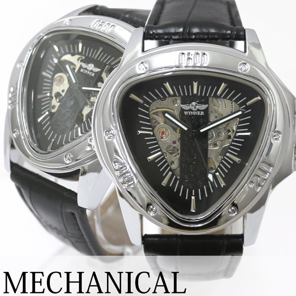 自動巻き腕時計 ATW039-SVBK トライアングルケース スケルトン シルバー 三角 機械式腕時計 メンズ腕時計