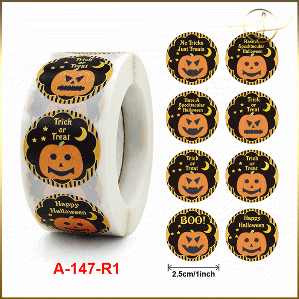 丸リースシール ハロウィンシール かぼちゃ 販促シール ロールシール 包装  ラッピング用品 梱包材