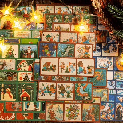 ステッカー シール アンティーク クリスマス 雪だるま鹿 雪の華 サンタクロース 人物 ポスター 30枚入