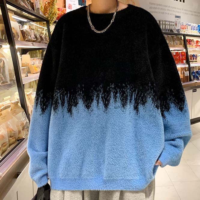 ユニセックス　メンズ　配色ニット　セーター　カジュアル　大きいサイズ　ストリート系　渋谷風☆