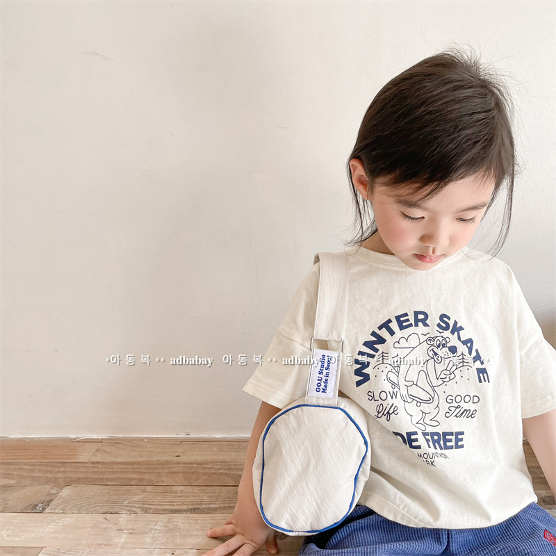 夏の新作 子供服 韓国風 リネンコットン半袖 女の子の男の子 Tシャツ