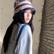レディース帽子　バケットハット　リボン　ニット帽子　韓国ファッション　秋冬