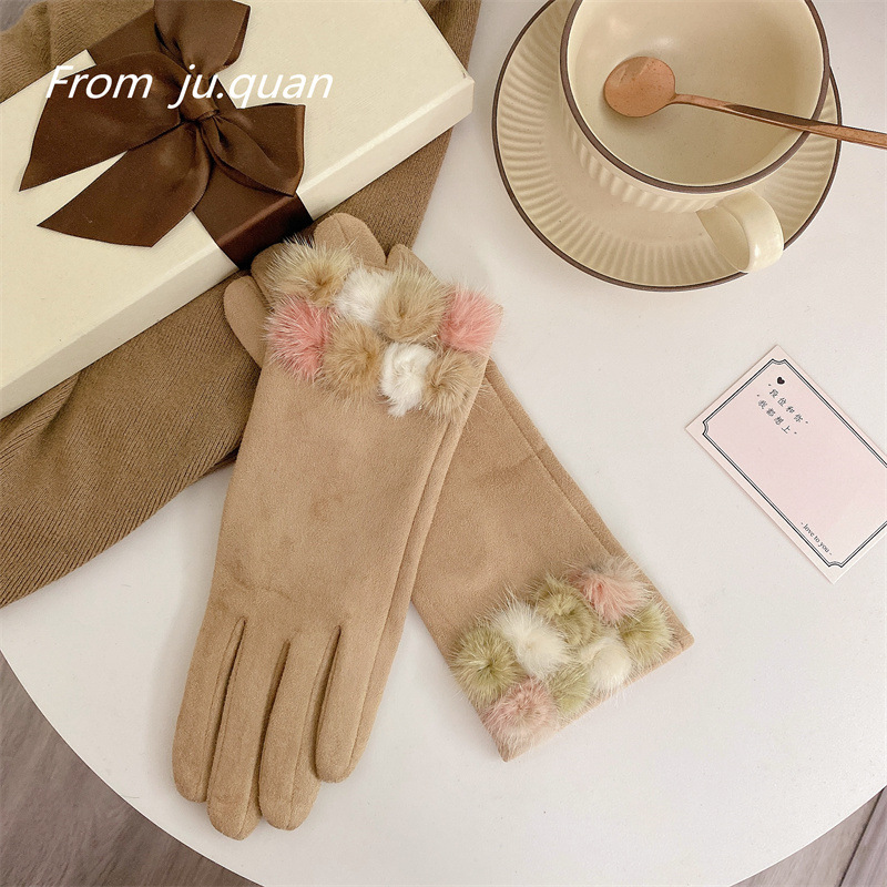 レディース手袋 　韓国ファッション　秋冬　スマホ対応　ファー　かわいい
