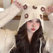 レディース帽子　リボン　クマ耳　花　パール　韓国ファッション　秋冬　かわいい　全5色