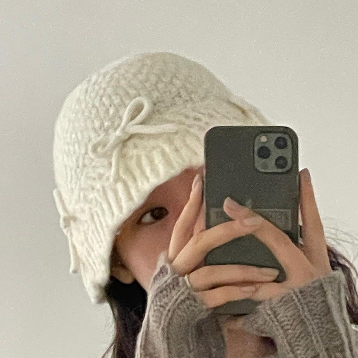 レディース帽子　ニットキャップ　リボン　韓国ファッション　秋冬