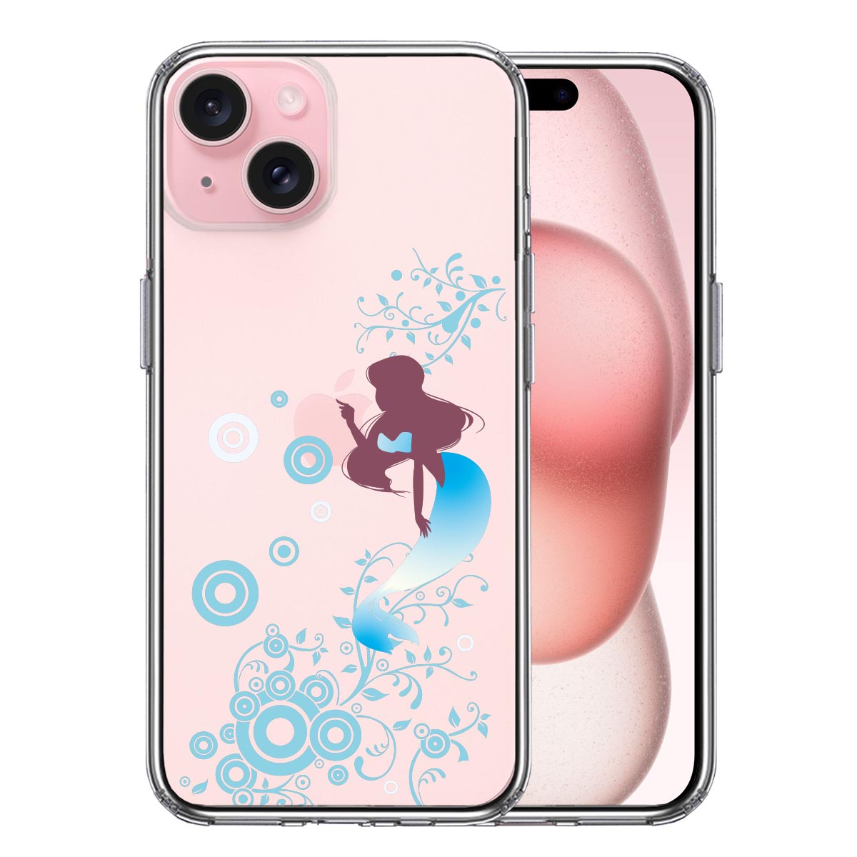 iPhone15 側面ソフト 背面ハード ハイブリッド クリア ケース マーメイド 人魚姫 ブルー