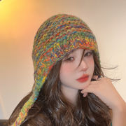 レディース帽子　ニットキャップ　リボン付き　韓国ファッション　秋冬　かわいい