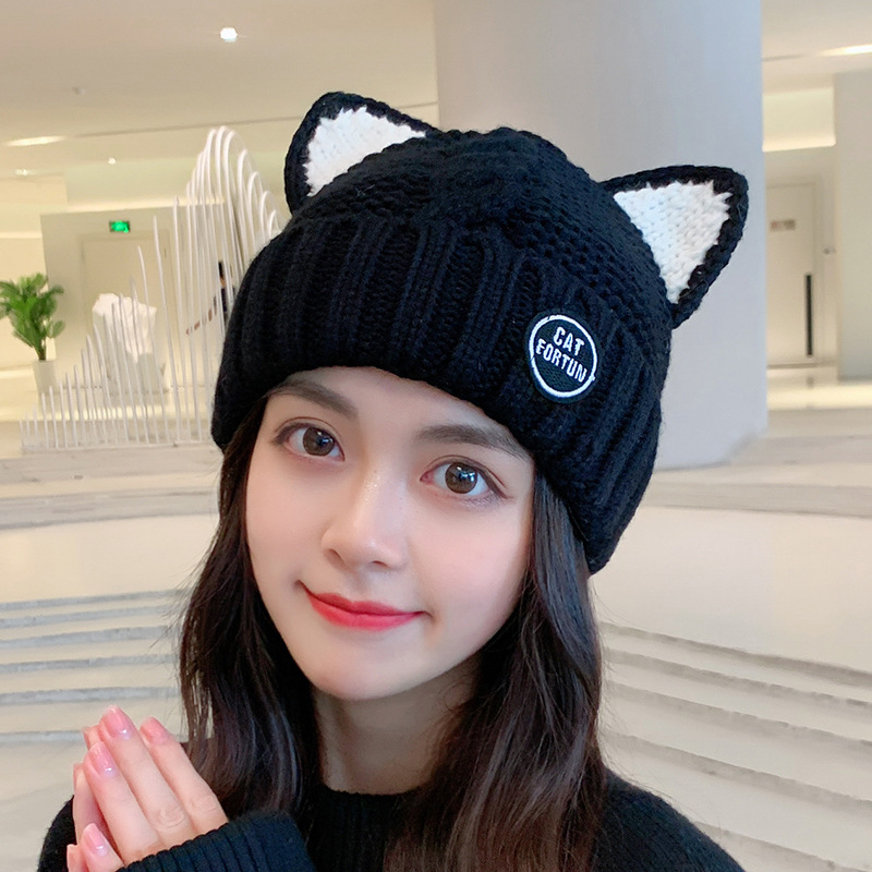 レディース帽子　ニット帽子　猫耳　デザイン　韓国ファッション　秋冬　全5色