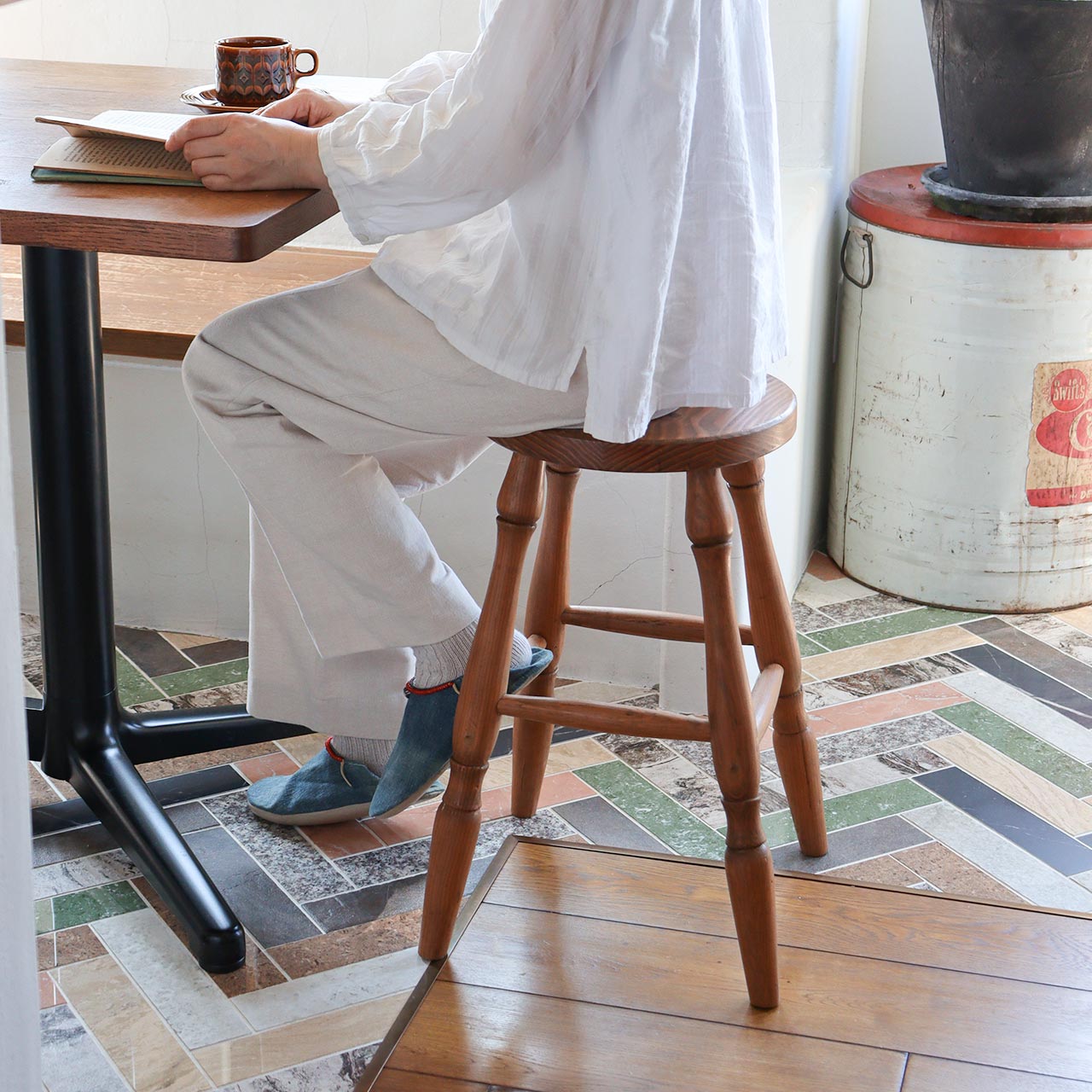 ◯マホガニー ラウンドスツール 63cm ホワイトウォッシュ 楽天市場