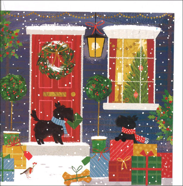グリーティングカード クリスマス「プレゼントを運ぶ犬たち」メッセージカード