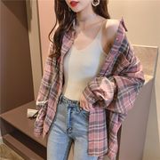 春秋韓国版新型長袖格子シャツ女性レトロシャツカジュアルゆったり上着