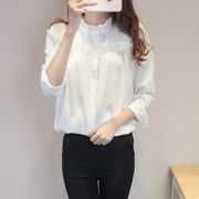 春と秋の韓国版新型長袖レースの木耳襟シャツ女性のゆったりとしたカジュアルシャツ
