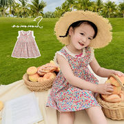 2022年夏の韓国語版の新しいドレスの子供用ノースリーブ花柄スカートの女の子の赤ちゃん