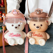 くま、クマの水カップ、かわいい、大容量ケトル、ストロー付きプラスチック製ウォーターボトル