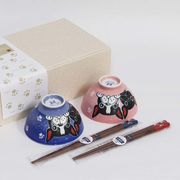 日本製 made in japan 箸&茶碗 ペアギフト4点セット フレンチブルドッグ 019123