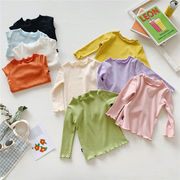 9色 長袖ボトミングシャツ 春の新しいスタイル 菌エッジ長袖ニットTシャツ 韓国子供服