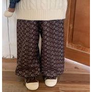 秋冬新作 韓国風子供服  厚手  ズボン  花柄  ロングパンツ   裹起毛  男女兼用  2色