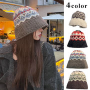 ニット帽子　ニットキャップ　レディース　韓国ファッション　デザイン　秋冬　4colors
