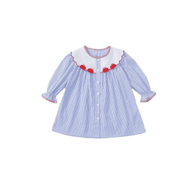 秋冬新作 韓国風子供服 3-8歳女の子 ワンピース リンゴ ワンピ ストライプ柄 フリル シフトドレス 90-140cm