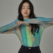 トップス カットソー ロンT Tシャツ 薄手 レース プリント レディース