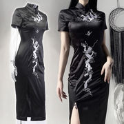 【即納】高品質 龍柄刺繍 黒 チャイナドレス コスプレ衣装【3102】