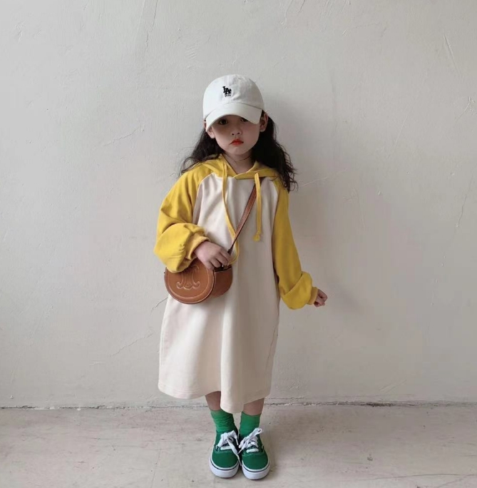 秋新作  韓国風子供服 パーカー  ワンピース  スウェット   長袖  ファッション  2色