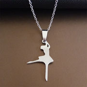 シンプル バレエのネックレス  シルバー  バレエ少女  ステンレス ネックレス  バレエアクセサリー