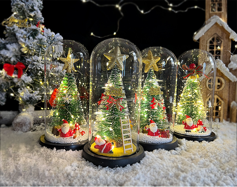 LEDイルミネーション 透明 卓上 クリスマスツリー ミニツリー 常時点灯 ガラス