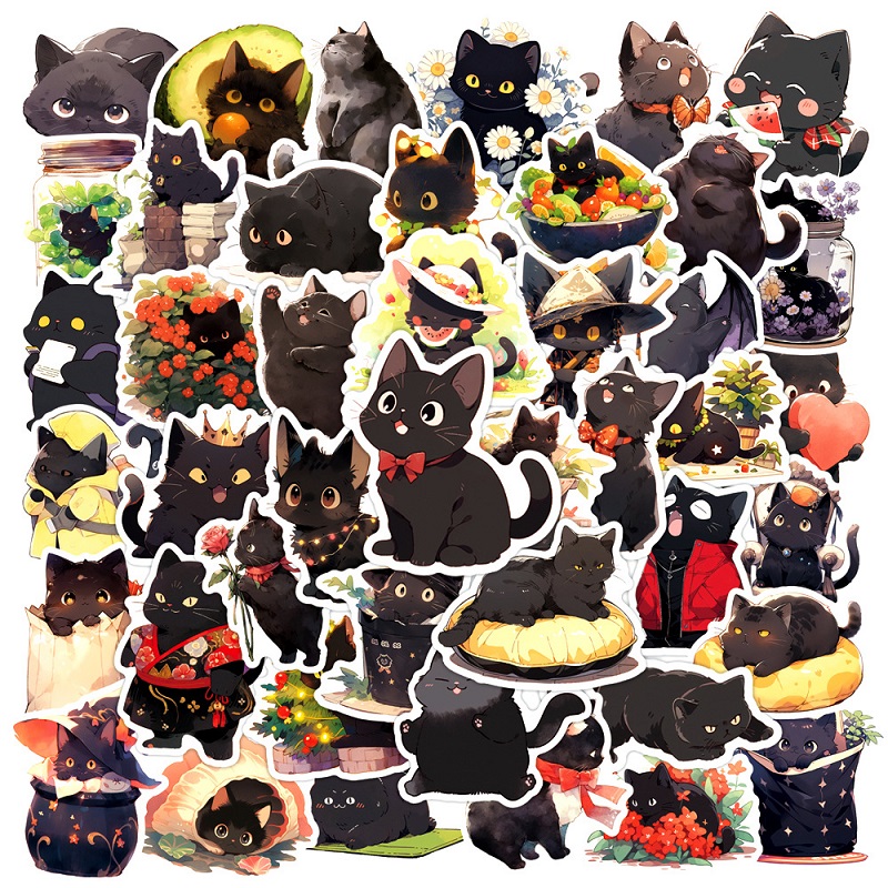 50枚/セット かわいい 黒猫のステッカー 人気のステッカー diy装飾品 防水 猫柄手帳用シール 猫雑貨