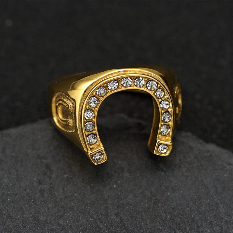 K18 馬彫デザインリング　刻印あり ステンレス 18Kゴールドメッキ 馬の指輪 メンズ リング