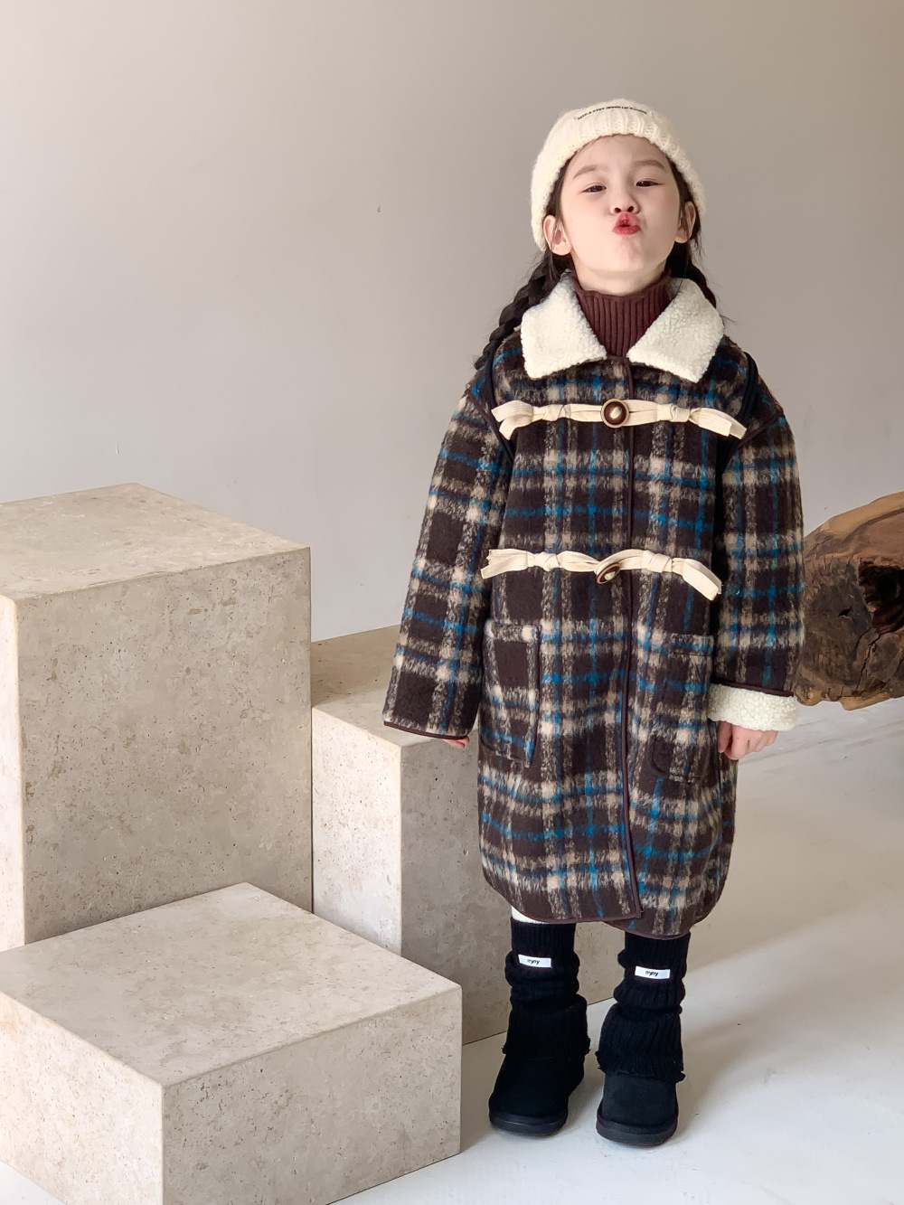 ★Girls★　子供コート　90~150cm　チェック柄ロンコート　韓国キッズファッション