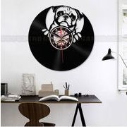 犬柄 ブルドッグ ビニールレコード 壁時計 壁 家の装飾 パグ pug LEDクオーツ壁掛け時計