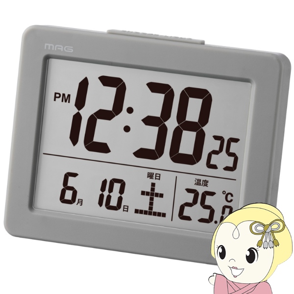 目覚まし時計 MAG マグ ノア精密 置き時計 デジタル 温度 カレンダー ブリム グレー T-779GY-Z