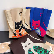 日本ファッション かわいい猫 トートバッグ  ショルダーバッグ 大容量バッグ 女性ニットバッグ 猫の雑貨