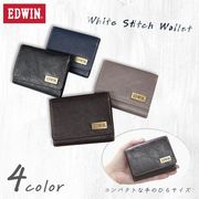 エドウイン EDWIN 三つ折財布 合皮 サイフ メンズ レディース ホワイトステッチ メタルプレート プレゼント