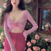 トップス ニット セーター ショート丈 細身 スリム 長袖 レディース