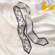 エレガントブラック花スキニースカーフ　126*6.5cm　多用途　ヘアスカーフ　バッグスカーフ
