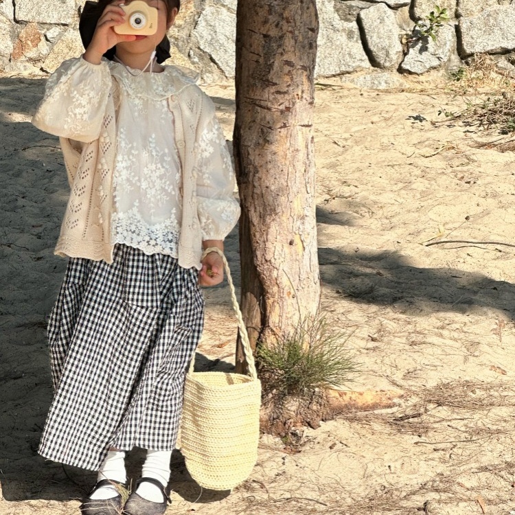 ★Girls★　子供服　90~150cm　チェックロングスカート＋ブラウス＋ベスト　韓国キッズファッション