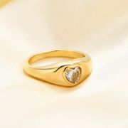 2色 ステンレス 18Kゴールド ハート型ジルコン 指輪 レディースリング  欧米風 首飾り ジュエリー