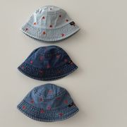 ★全3色★　子供帽子　ハート付きバケットハット　ベビーハット　紫外線対策　韓国キッズハット