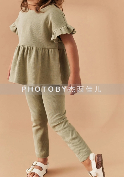【2点セット】  ベビー服  INS  韓国版  2024夏新作 韓国風子供服  半袖  ワッフガー 上着+ズボン