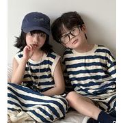 2024 ins 韓国風子供服  ベビー服   ボーダー柄  ワンピース or Tシャツ+ショートパンツ セット