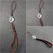 茶　革ひもストラップ　四神　白虎　水晶　16mm