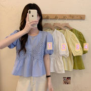 2022春夏新作 トップス 女 レディース  半袖 シャツ ブラウス インナー 3色